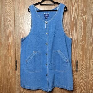 Vtg NWT Blue J Prairie Farm Denim Pinafore Overall Dress Button Mid Wash 2X West